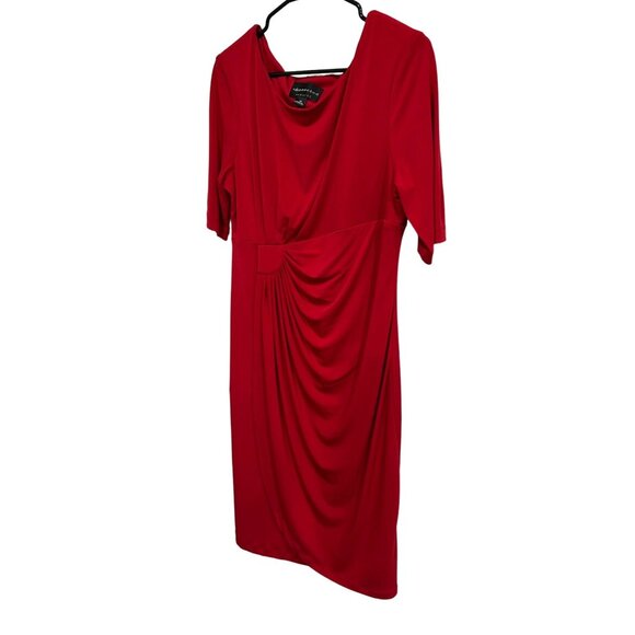 Connected Apparel Red Draped Knee Length Dress Size 12 Pleated Accent Waist - Picture 3 of 9